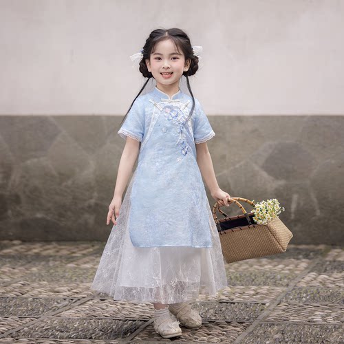 旗铂旗袍女童端午节儿童服装套装