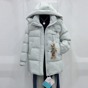 挂兔连帽羽绒服女中长款冬季韩系宽松设计感减龄加厚保暖鸭绒外套