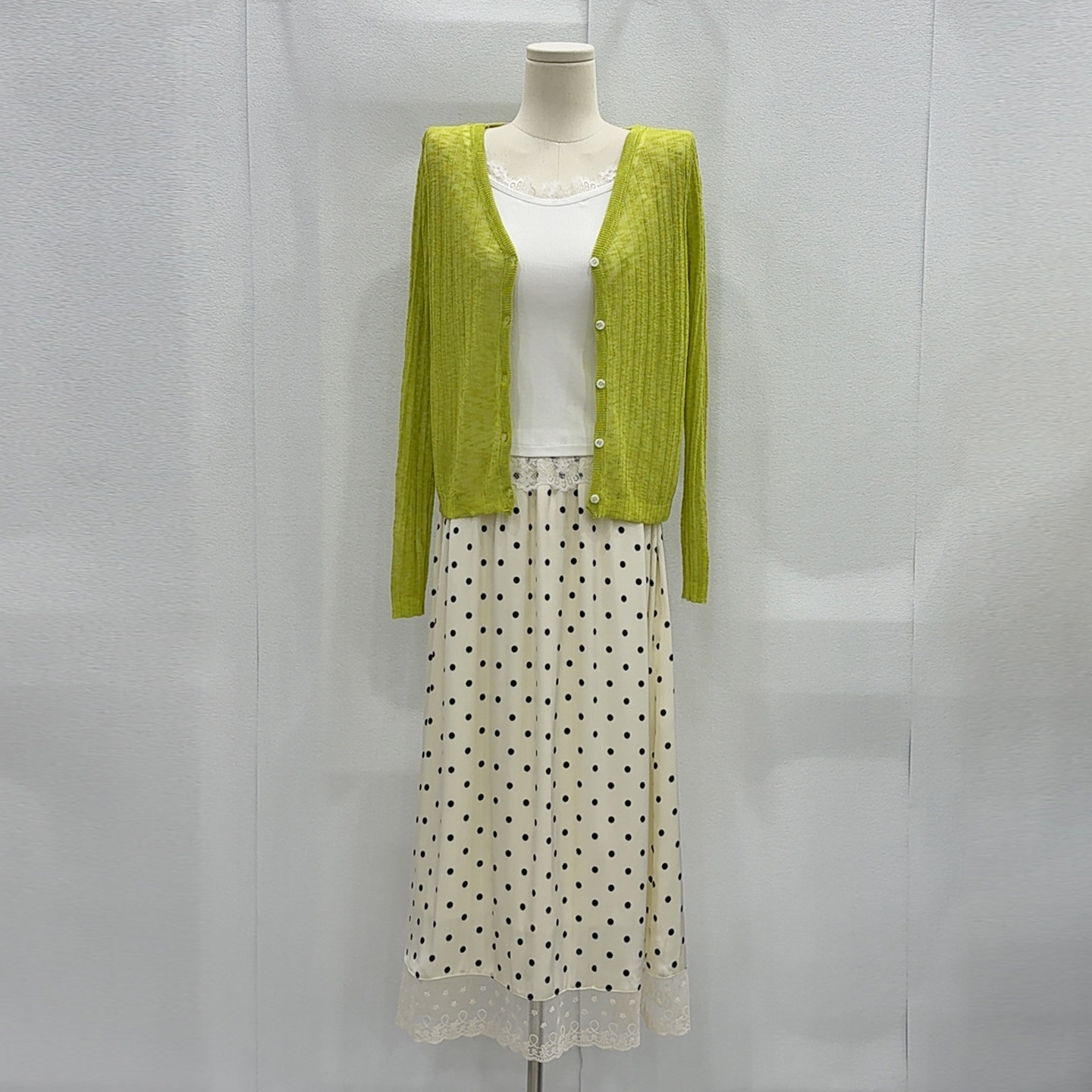 针织开衫+吊带+波点半身裙三件套女夏韩系小清新显瘦穿搭时尚套装