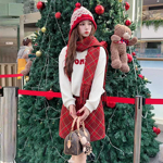 围巾刺绣卫衣+格子短裙三件套春韩系休闲气质减龄小个子时尚套装