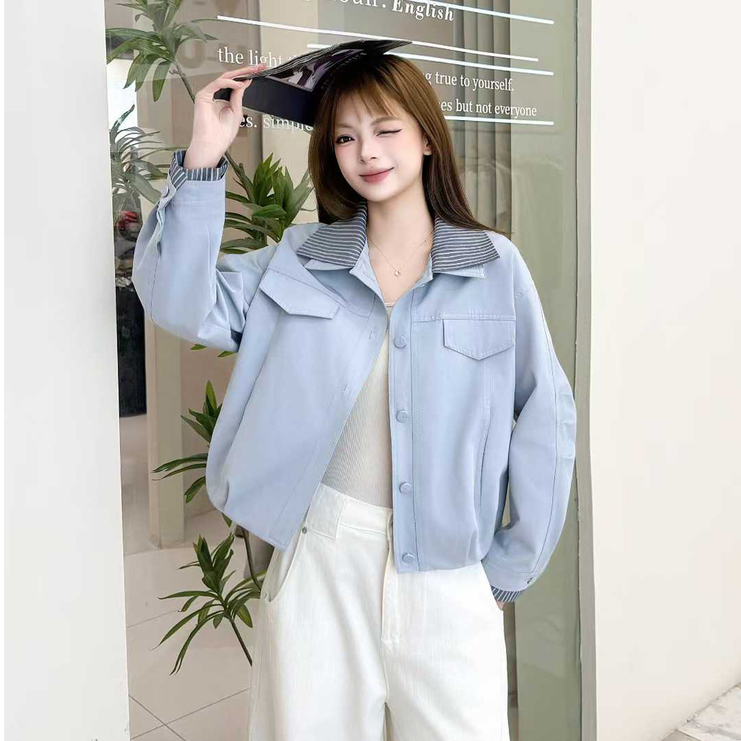 拼接工装外套女短款春新韩系时尚宽松休闲设计感小个子百搭夹克潮