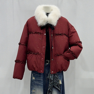 毛领围脖亮闪闪羽绒服女短款冬季韩版时尚减龄保暖小个子鸭绒外套