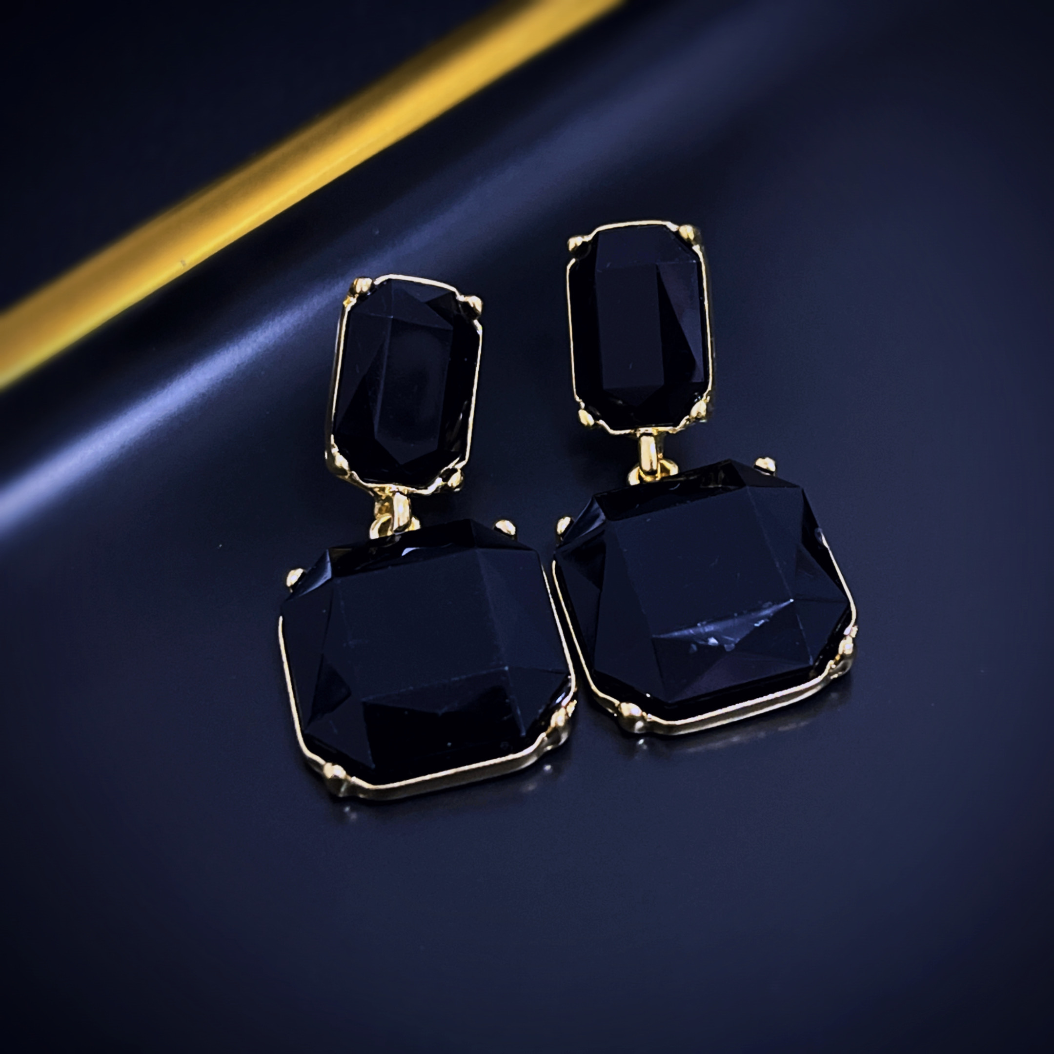 跨境新品耳环女圆脸显瘦耳钉气质优雅耳饰网红饰品黑色水晶