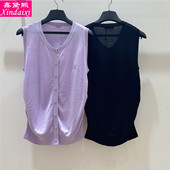 新款 女士薄款 极简风V领系扣无袖 鑫黛熙26夏季 针织衫 显瘦毛衣上衣