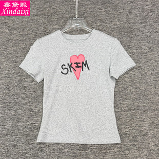 鑫黛熙26夏季新款女士爱心字母印花短袖T恤女小板型修身圆领上衣