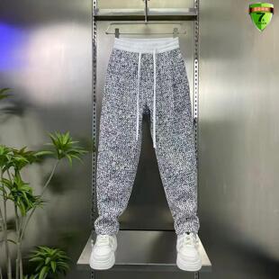 雪溪品质男装2026新款春夏针织提花裤简约老钱风男裤男士休闲裤子