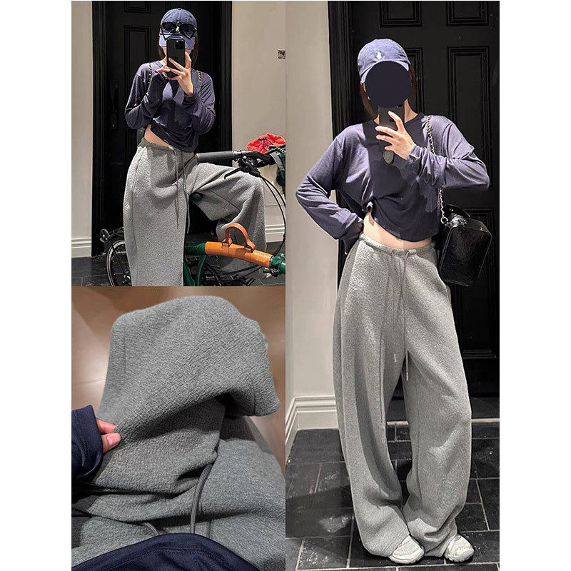 复古松弛感灰色弯刀阔腿裤女秋冬加绒高腰垂感显瘦慵懒风香蕉卫裤