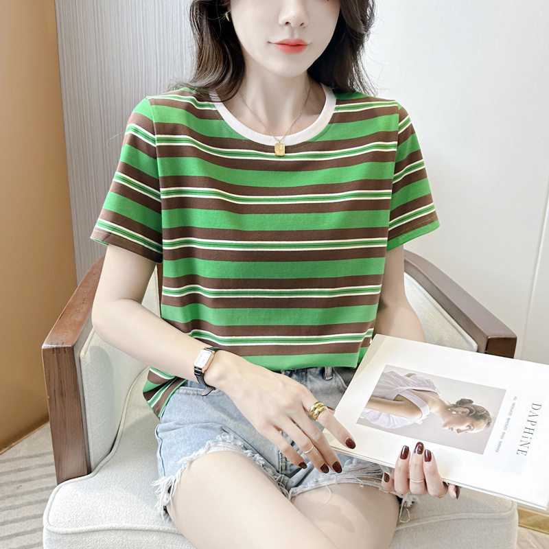 2026新款纯棉条纹短袖T恤女