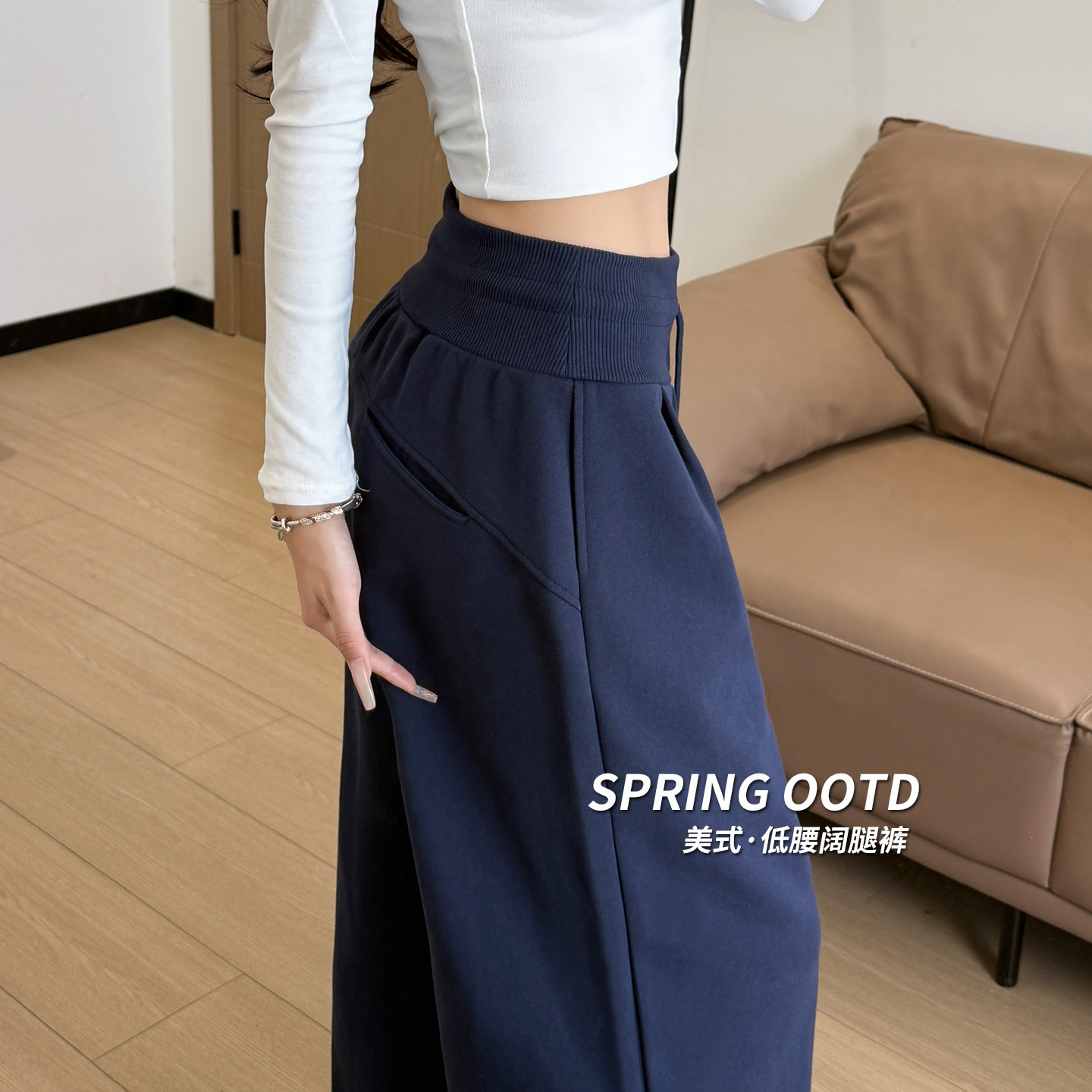 藏青色运动裤女2026新款夏秋小个子裤子宽松bf慵懒风休闲阔腿卫裤