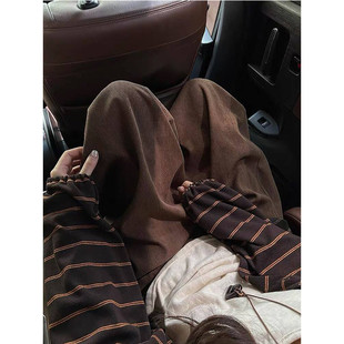 美拉德棕色阔腿裤女秋冬2026新款宽松显瘦加绒小个子灯芯绒山本裤