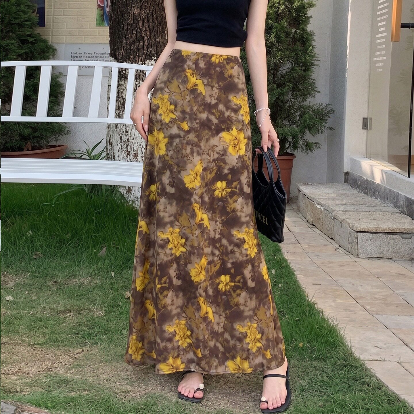 优雅度假风印花半身裙女夏季2026新款轻薄雪纺长款碎花包臀鱼尾裙