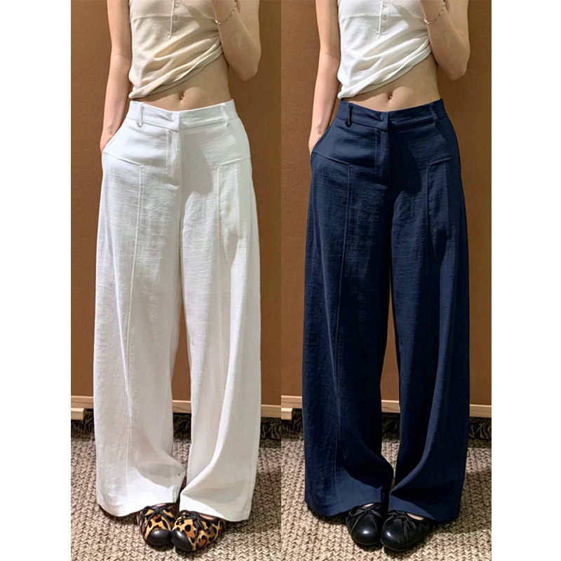 老钱风亚麻阔腿裤女2026夏季新款高腰显瘦薄款直筒休闲棉麻西装裤
