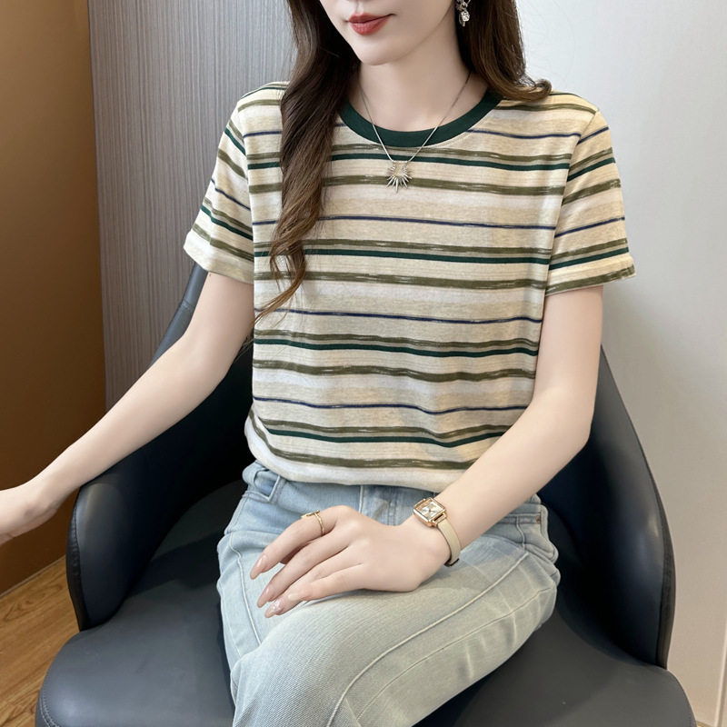 225~港风复古chic网红炸街时尚减龄短袖条纹t恤女