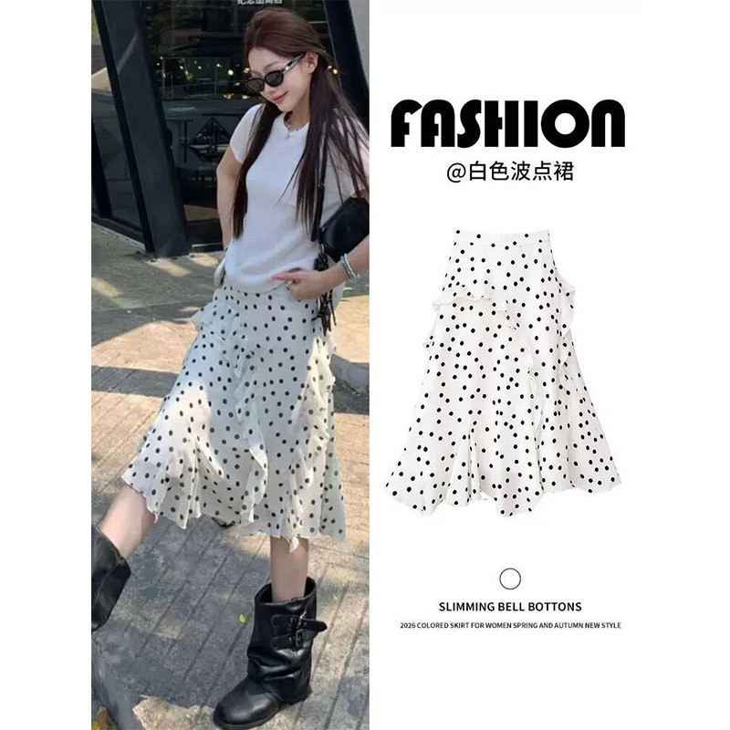 韩系不规则波点蛋糕短裙女夏季薄小个子a字半身裙网纱五分裙中裙