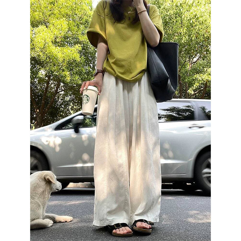白色气球阔腿裤女夏薄款高腰宽松慵懒休闲裤小个子休闲棉麻弯刀裤