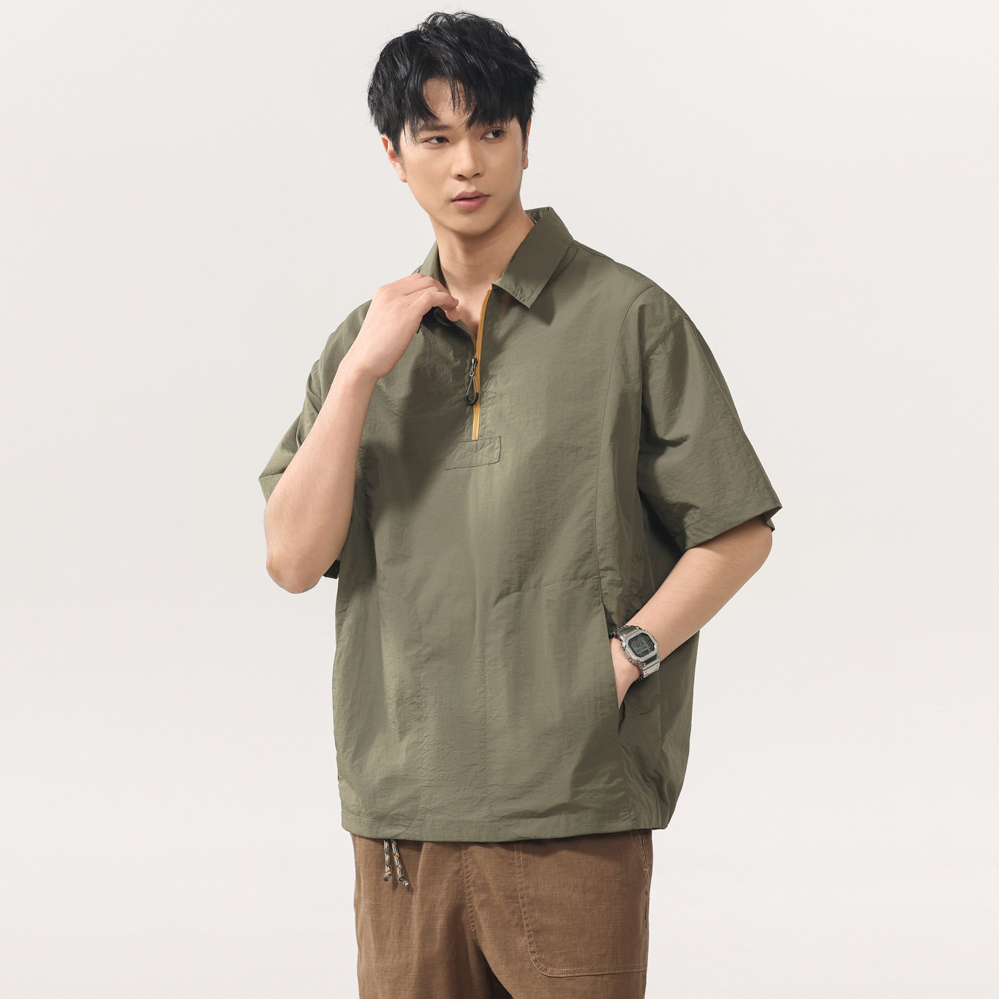 UPF50+防晒短袖polo衫男2026新款夏季宽松防晒服撞色拉链短袖T恤