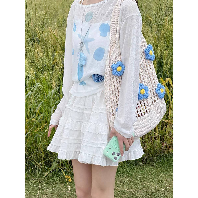 白色蛋糕短裙女夏季薄2026新款高腰学院风蓬蓬裙小个子a字半身裙