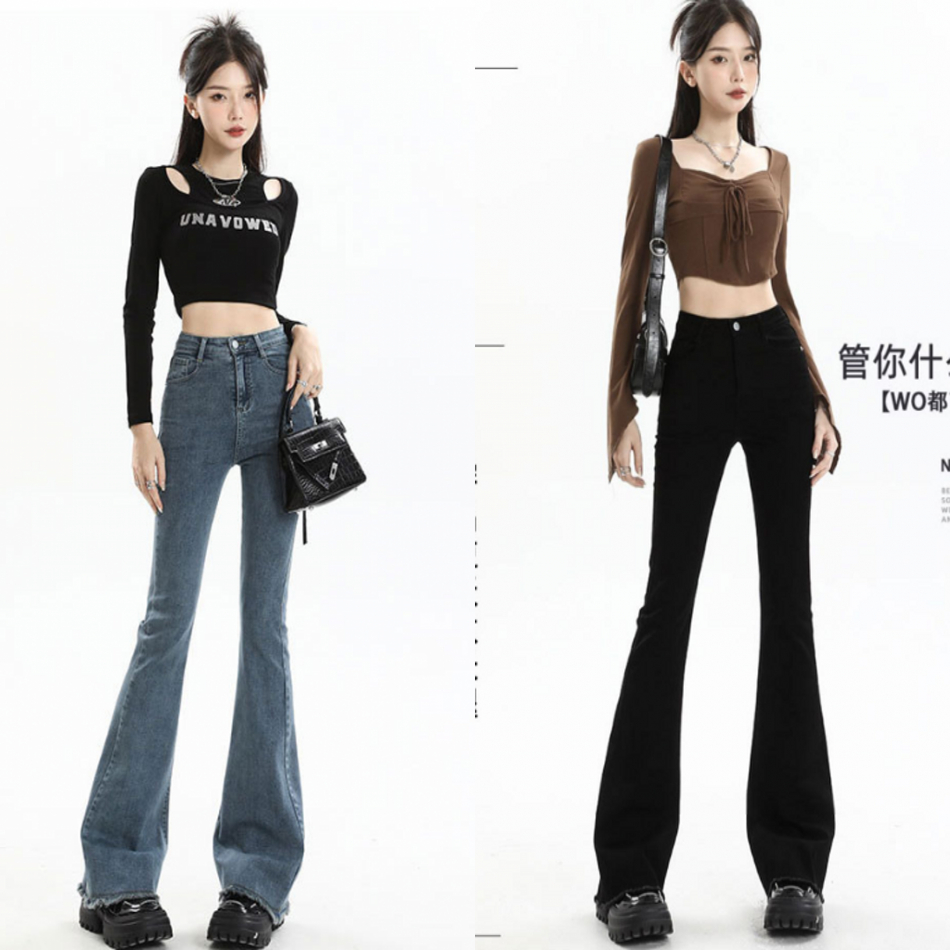 OL气质女生弹力紧身苗条微喇叭裤百搭显瘦牛仔复古休闲新潮欧美26