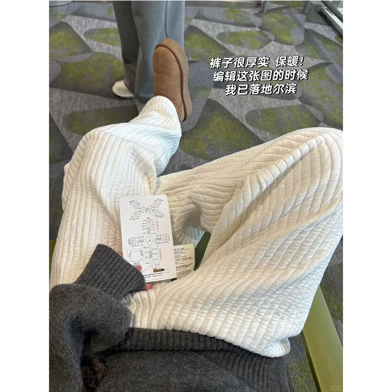 白色防寒夹棉阔腿裤女秋冬2026新款加绒加厚保暖直筒休闲卫裤棉裤