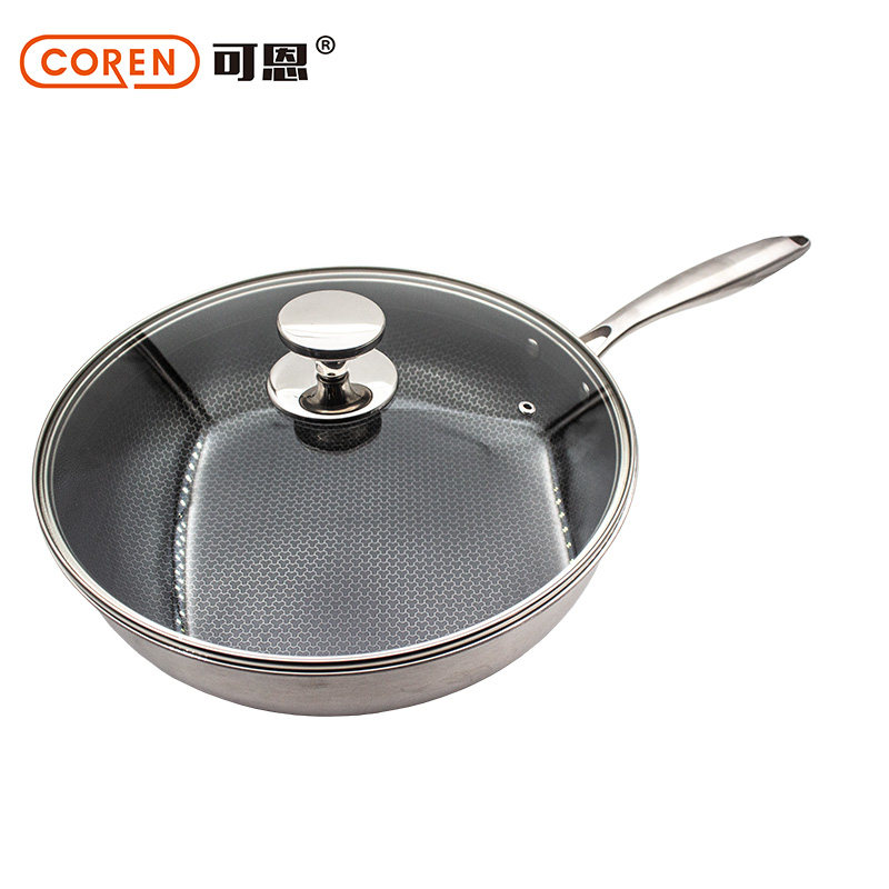 Coren蜂窝不粘锅304不锈钢电磁炉燃气灶无涂层少油烟家用炒菜锅,厨房/烹饪用具,炒锅,淘宝优惠券,粉丝福利购,淘宝优惠卷