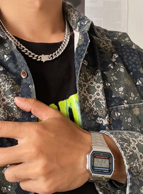 项链钛钢古巴链男士锁骨链