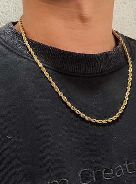 男生个性潮流金色麻花项链hiphop时尚高级感简约配饰欧美嘻哈饰品