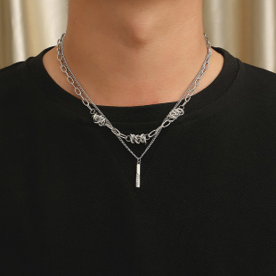 原创设计男女个性双层叠戴荆棘项链简约百搭钛钢锁骨链嘻哈链子潮