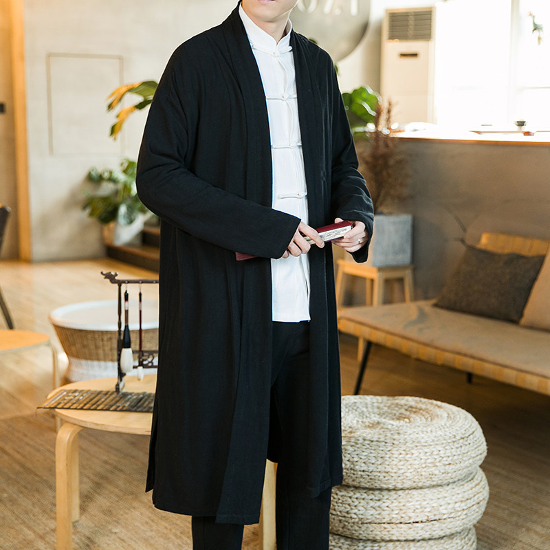 중국 당나라 복 한복 중국 스타일 남성 의류 평신도 면 및 린넨 망토 재킷 복고풍 선 의류 도교 가운 린넨 가운