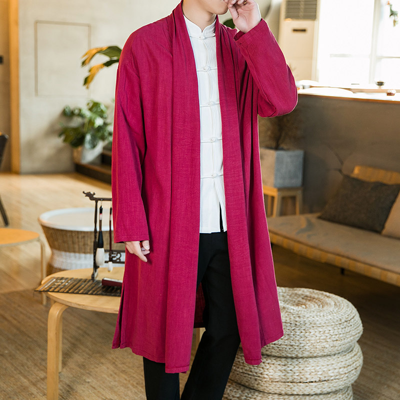 중국 당나라 복 한복 중국 스타일 남성 의류 평신도 면 및 린넨 망토 재킷 복고풍 선 의류 도교 가운 린넨 가운