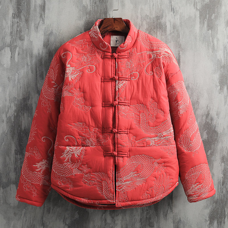 RETRO LITERATURE AND ART CHINESE STYLE MENS WEAR TANG COSTUME COTTON CLOTHES NEW CHINESE WEAR EMBROIDERED DRAGON ROBE WINTER COTTON JACKET