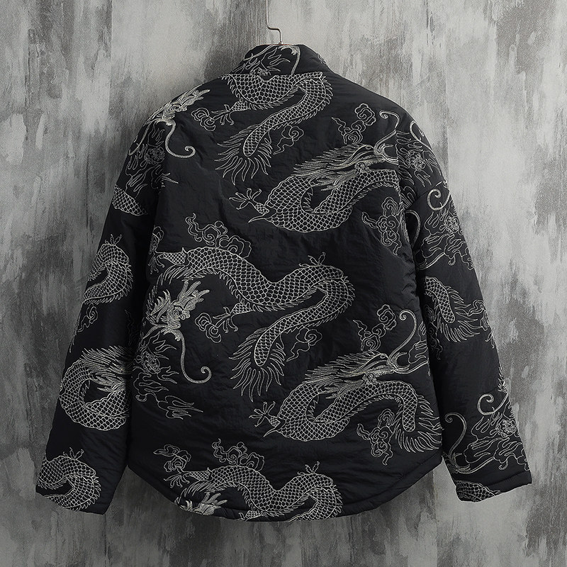 RETRO LITERATURE AND ART CHINESE STYLE MENS WEAR TANG COSTUME COTTON CLOTHES NEW CHINESE WEAR EMBROIDERED DRAGON ROBE WINTER COTTON JACKET