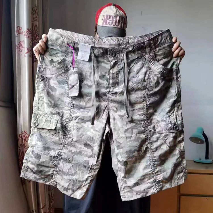 超大码迷彩机能工装短裤外贸欧美加肥加大中裤肥佬纯棉宽松五分裤