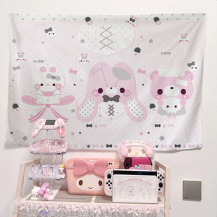 ins风甜点兔日系粉色可爱挂布少女心宿舍卧室布置床头装饰背景布