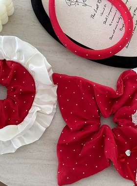 经典红色系波点蕾丝大肠圈发箍气质百搭方巾发圈头绳低马尾发饰品