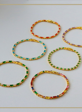 欧美设计轻奢方形彩色锆石手链高级感多巴胺简约小众手表扣手饰女