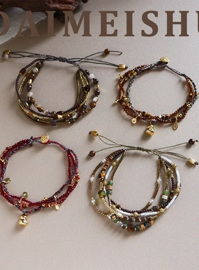 新年复古红色多层串珠手工编织葫芦手链轻奢高级感叠戴本命年手饰