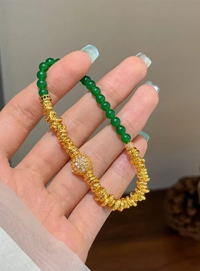 新中式复古时尚精致百搭绿色微镶锆石串珠盘缠手链轻奢高级感手饰