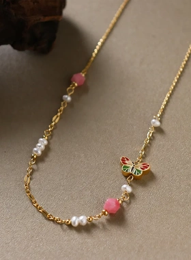 时尚简约轻奢精致天然淡水珍珠滴油蝴蝶项链气质百搭高级感锁骨链