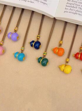 琳琅七子葫芦吊坠沙金项链彩色葫芦项链真黄金新中式轻奢毛衣链