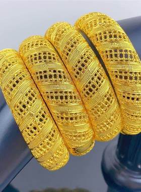 假黄金首饰时尚迪拜新娘24K镀金手镯尼日利亚新娘结婚饰品镯子现