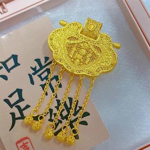 天子门生锁包沙金吊坠龙凤平安锁黄金色毛衣链流苏挂坠宫廷风轻奢