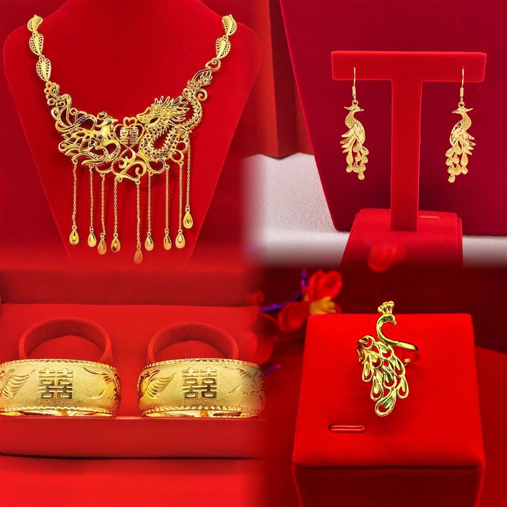 新娘结婚金饰品凤凰项链镀金龙凤手镯女沙金手镯金婚庆三金套装