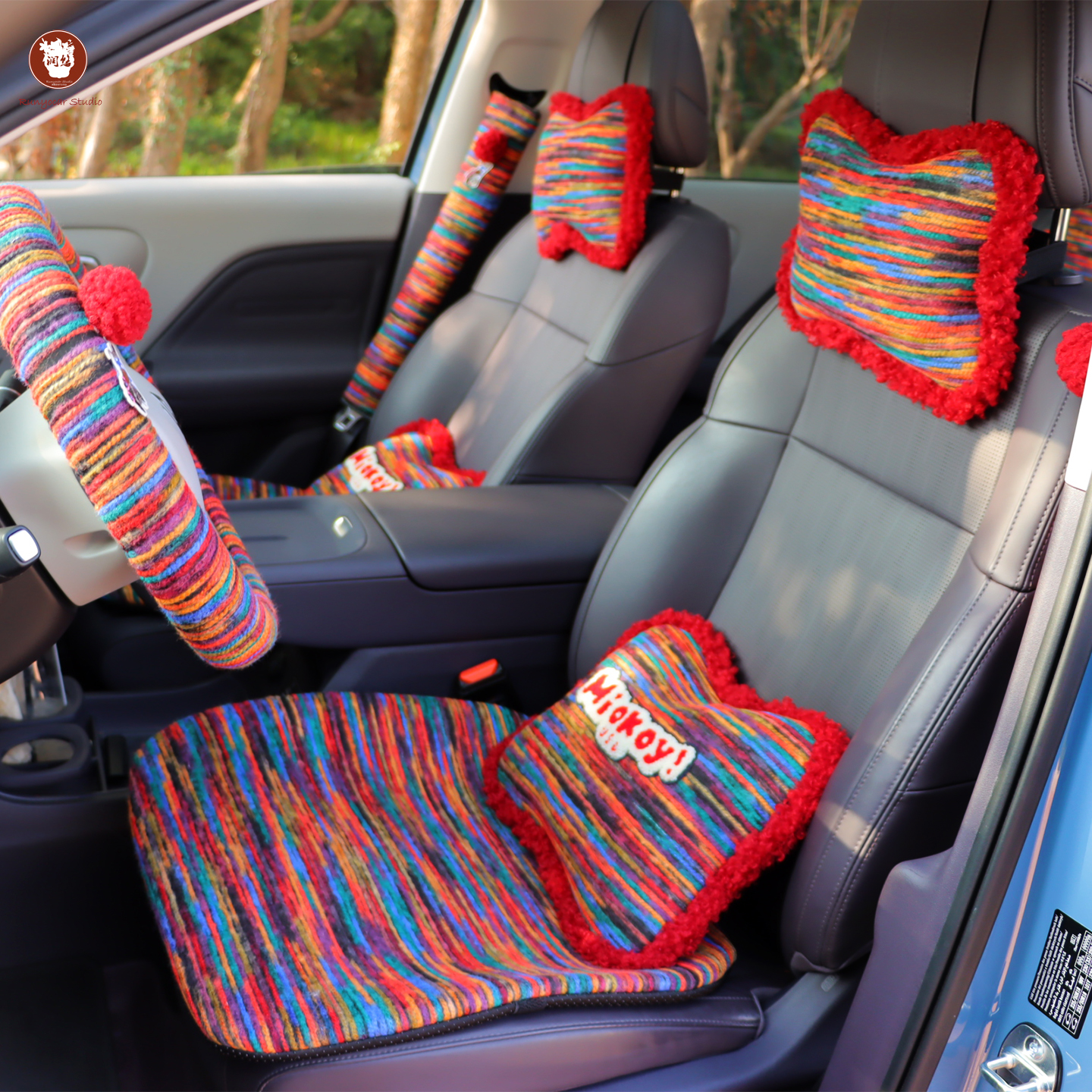 手工编织彩色条纹汽车头枕