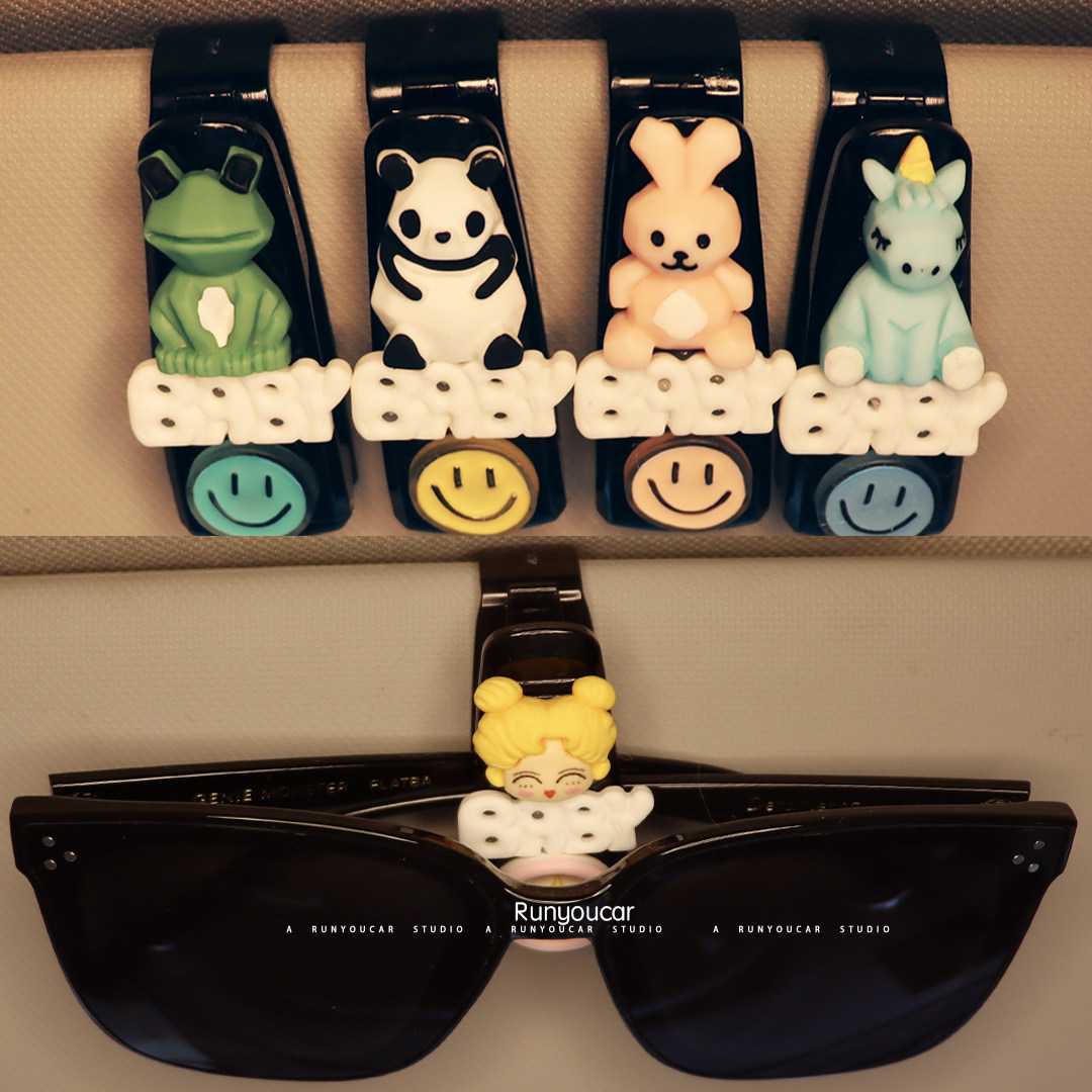 「美少女」卡通s型车载眼镜夹 创意眼镜架车用眼镜夹子票据夹