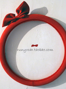 复古红色麂皮绒蝴蝶结方向盘套好猫mini海豚宋ID3smart博越把套