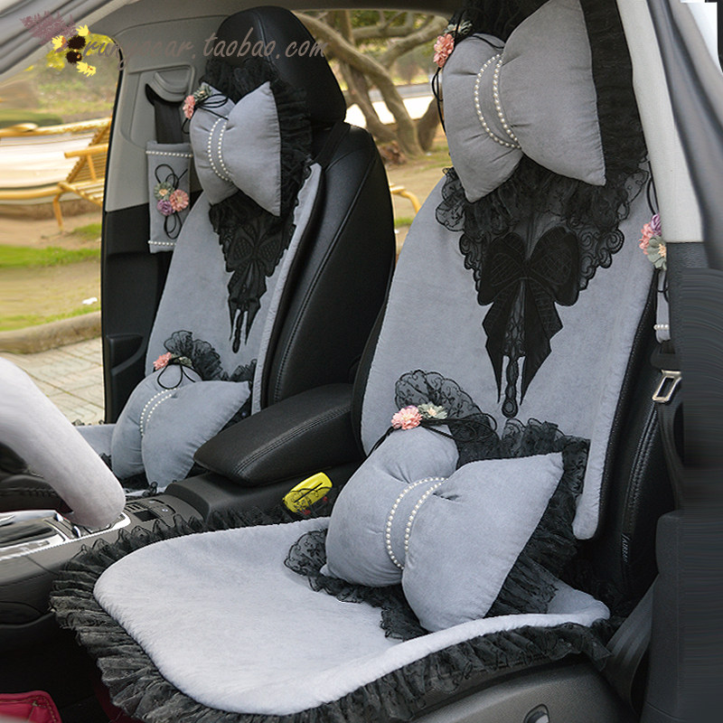 复古 奶奶灰麂皮绒 手工花朵蕾丝边 汽车座垫单片坐垫 四季通用