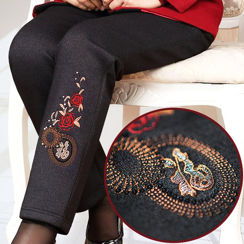 秋冬装加绒中年妈妈婆婆冬天宽松冬季裤子妇女士外裤中老年人女装