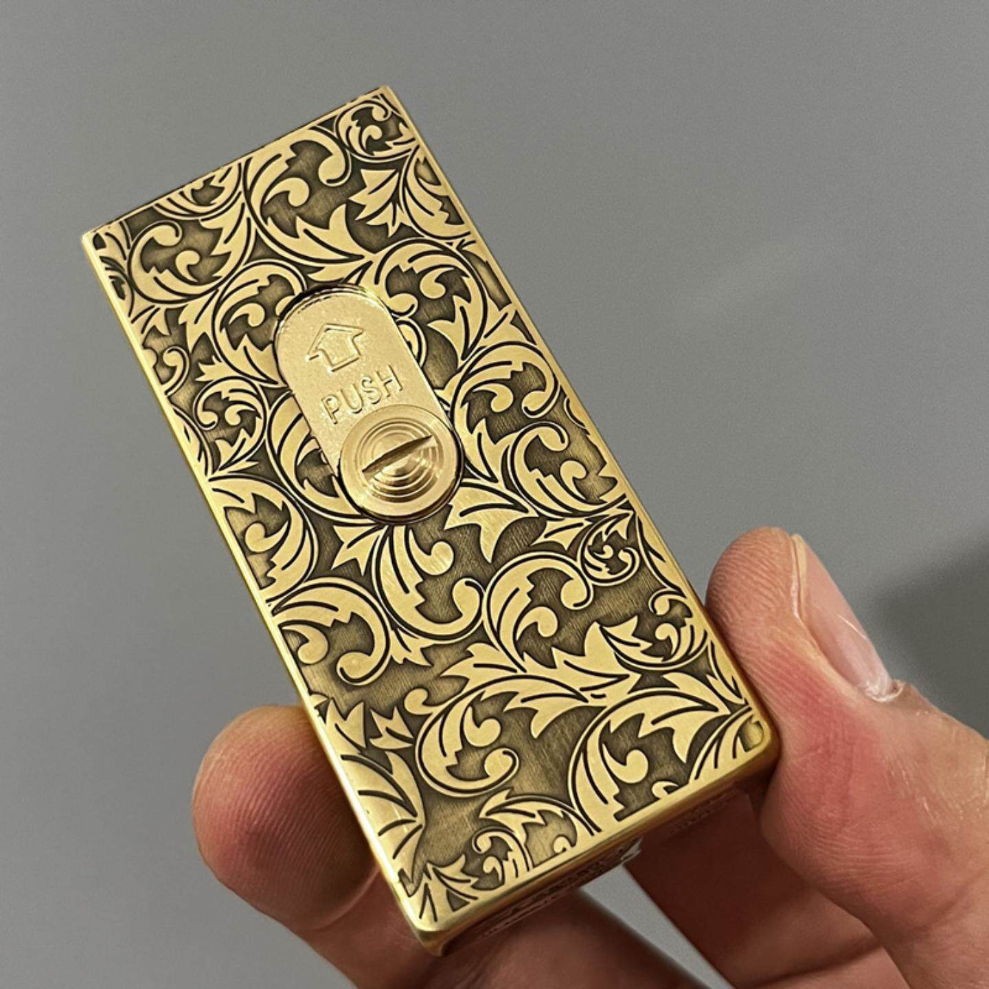 美国轻奢打火机升降纯铜雕刻煤油火机推拉点火火柴盒煤油打火机