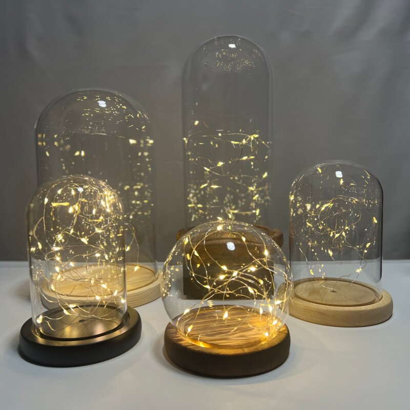 永生花铃兰花圣诞树玻璃罩玫瑰花乐高盲盒积木人偶防尘罩带灯发光