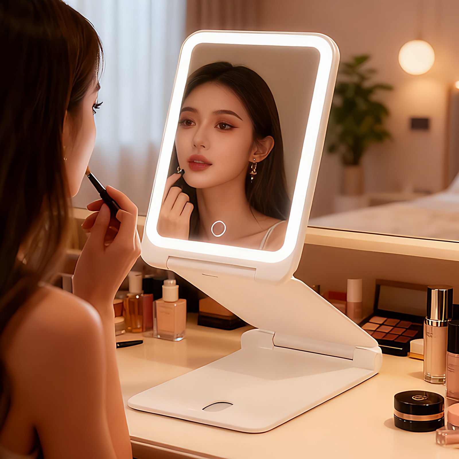 EASEHOLD化妆镜台式带灯LED折叠梳妆镜子桌面便携生日女神节礼物